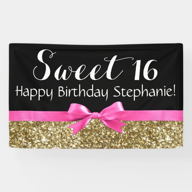 Heißes Rosa-Bogen-GoldGlitzer-Bonbon 16 Banner (Horizontal)