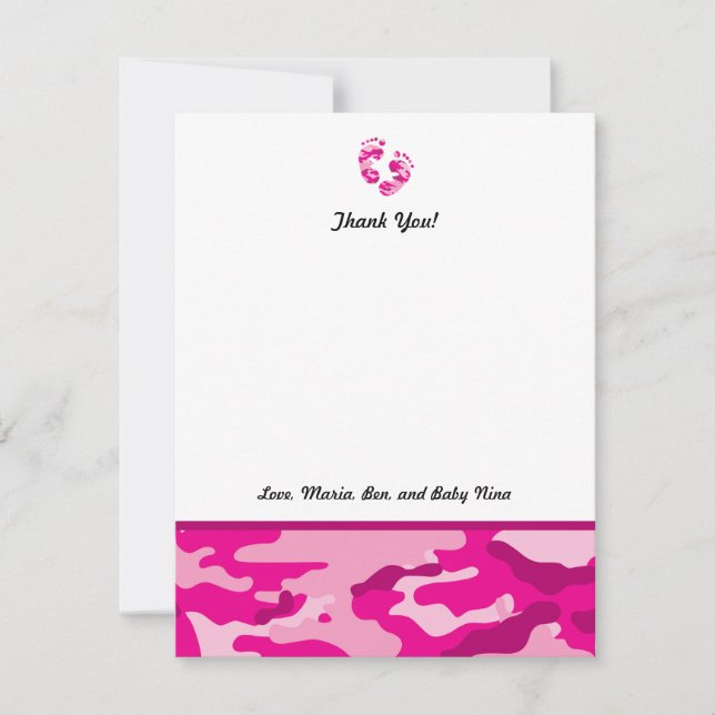 Heißes Rosa-Camouflage-Baby-Dusche danken Ihnen Dankeskarte (Vorderseite)