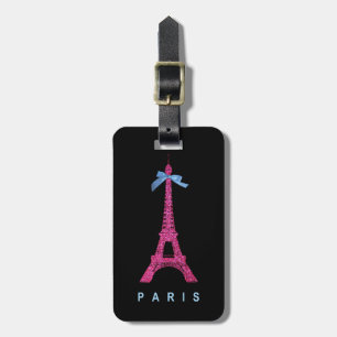 Heißes Rosa-Eiffel-Turm im Imitat-Glitter auf Gepäckanhänger
