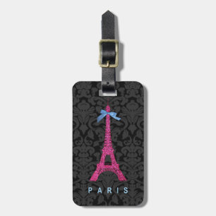 Heißes Rosa-Eiffel-Turm im Imitat-Glitter Gepäckanhänger