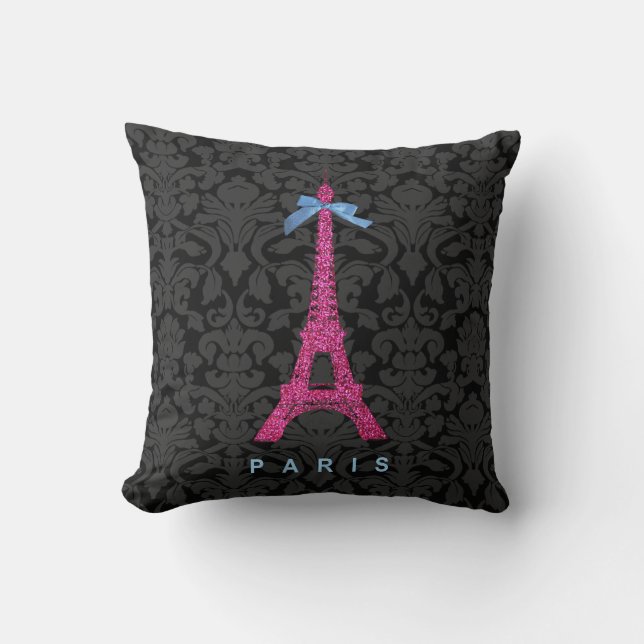 Heißes Rosa-Eiffel-Turm im Imitat-Glitter Kissen (Vorderseite)