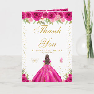 Heißes Rosa Florales braunhaariges Mädchen Sweet S Dankeskarte