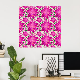 Heißes Rosa Florales Nahtloses Muster Poster