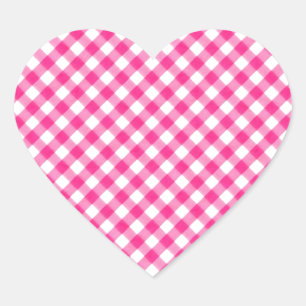 Heißes Rosa Fuchsia Gingham Karomuster Herz-Aufkleber