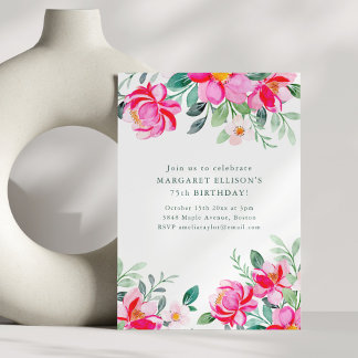 Heißes Rosa Gelbes Aquarell-Blumen-Geburtstagsfeie Einladung