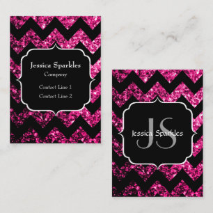 Heißes Rosa-glitzer-funkelndes schwarzes Chevron-M Visitenkarte