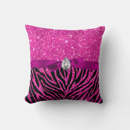 Heißes Rosa-Glitzerzebra-Muster-Band-Diamant Kissen
