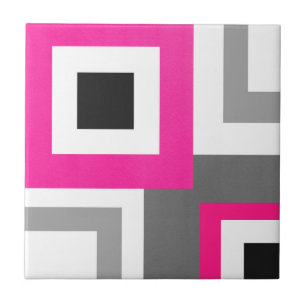 Heißes Rosa-grauer Schwarz-weißer geometrischer Fliese