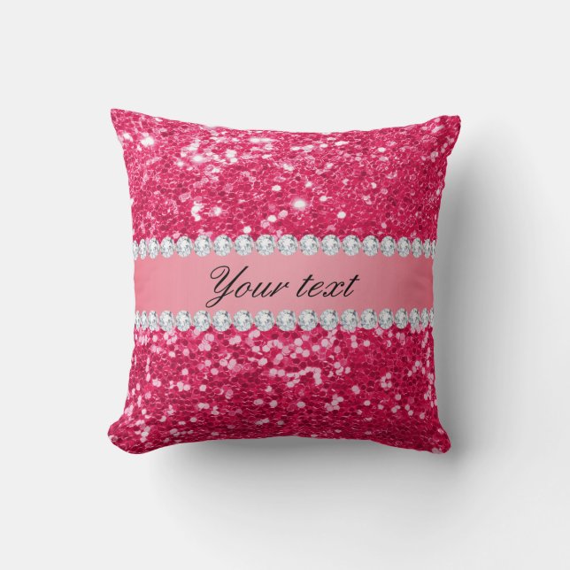 Heißes Rosa-großer Imitat-Glitzer mit Diamanten Kissen (Vorderseite)