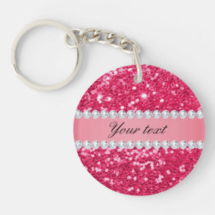 Heißes Rosa-großer Imitat-Glitzer mit Diamanten Schlüsselanhänger