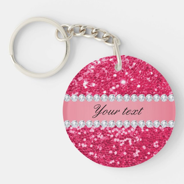 Heißes Rosa-großer Imitat-Glitzer mit Diamanten Schlüsselanhänger (Vorderseite)