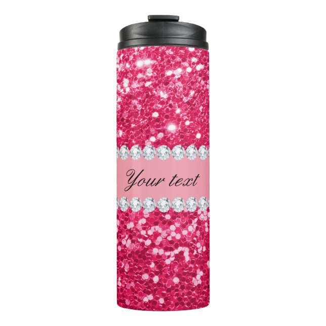 Heißes Rosa-großer Imitat-Glitzer mit Diamanten Thermosbecher (Vorderseite)