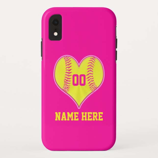 Heißes Rosa-Herzpersonalisierter Softball iPhone Case-Mate iPhone Hülle (Rückseite)