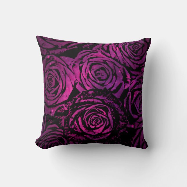 Heißes Rosa-himmlische BlumenRosen Kissen (Vorderseite)