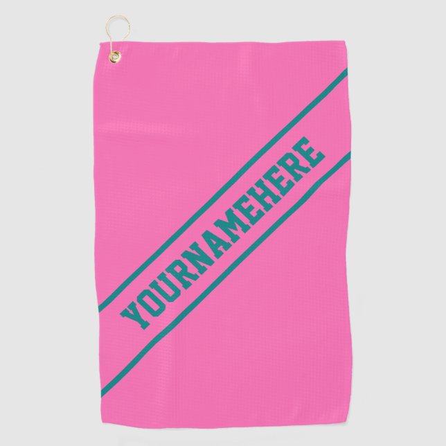 Heißes Rosa-Hintergrund u. aquamariner mutiger Golfhandtuch (Vorderseite)