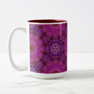 Heißes Rosa Kaleidoskop-Mandala-Motiv Zweifarbige Tasse