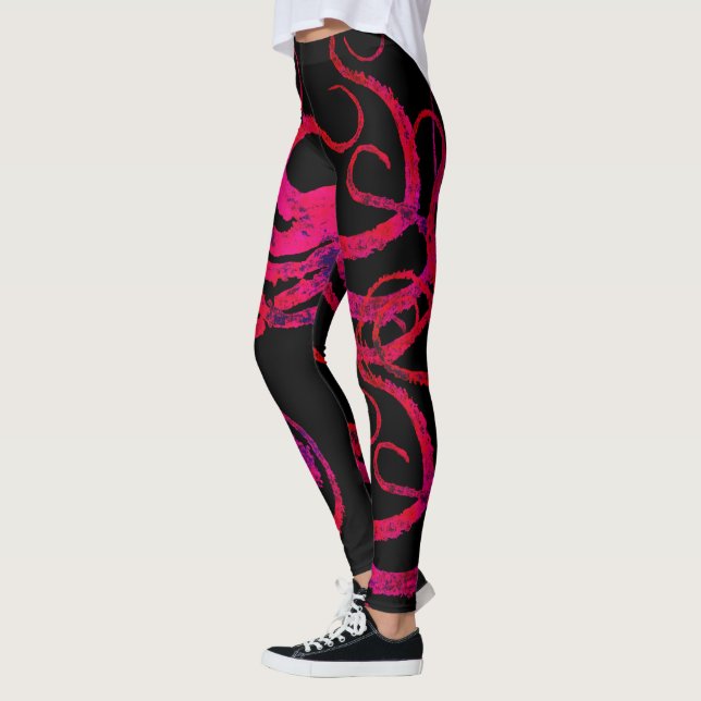 Heißes Rosa-Kraken-Tentakeln auf Schwarzem - Leggings (Links)