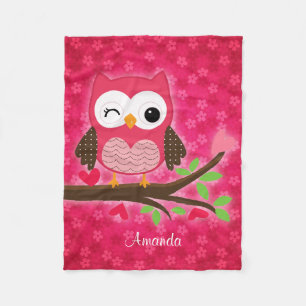 Heißes Rosa-niedliche Eulen-Girly personalisiertes Fleecedecke
