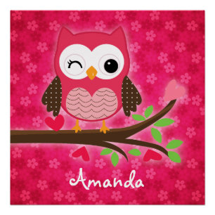Heißes Rosa-niedliche Eulen-Girly personalisiertes Poster