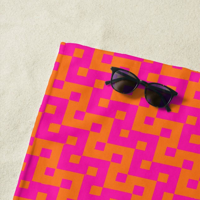 Heißes Rosa, orange islamisches Mosaik-Zickzack Strandtuch (Beispiel)