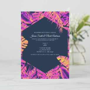 Heißes Rosa Orange Navy Tropische Palmenblätter Ho Einladung