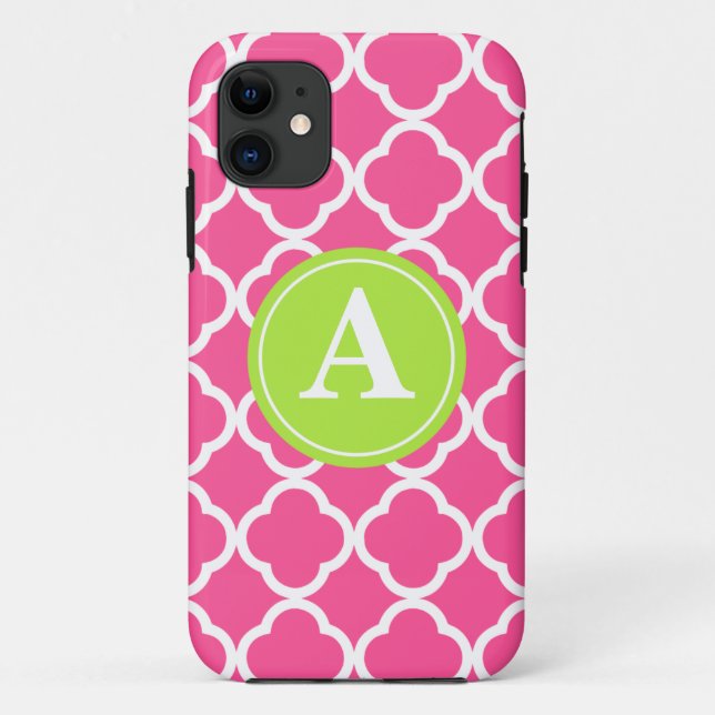 Heißes Rosa Quatrefoil Limones Monogramm Case-Mate iPhone Hülle (Rückseite)