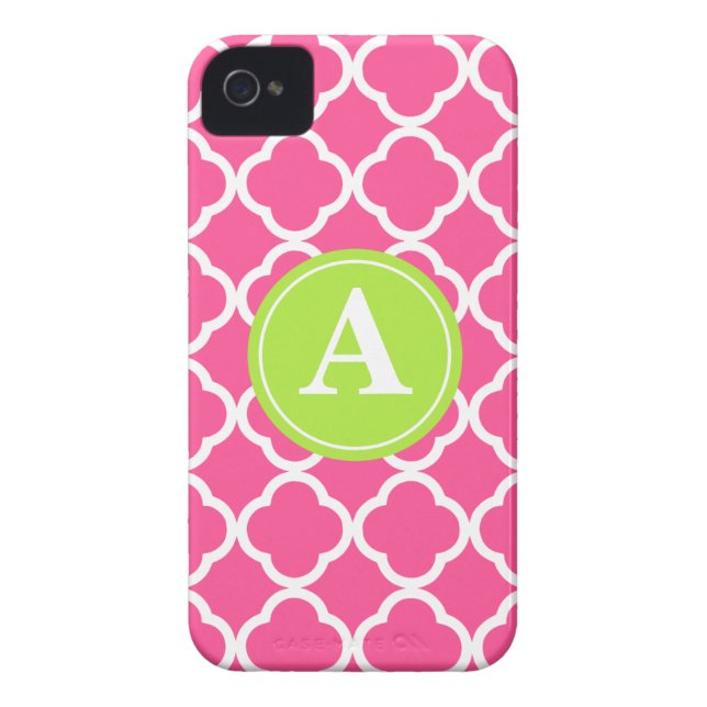 Heißes Rosa Quatrefoil Limones Monogramm Case-Mate iPhone Hülle (Rückseite)