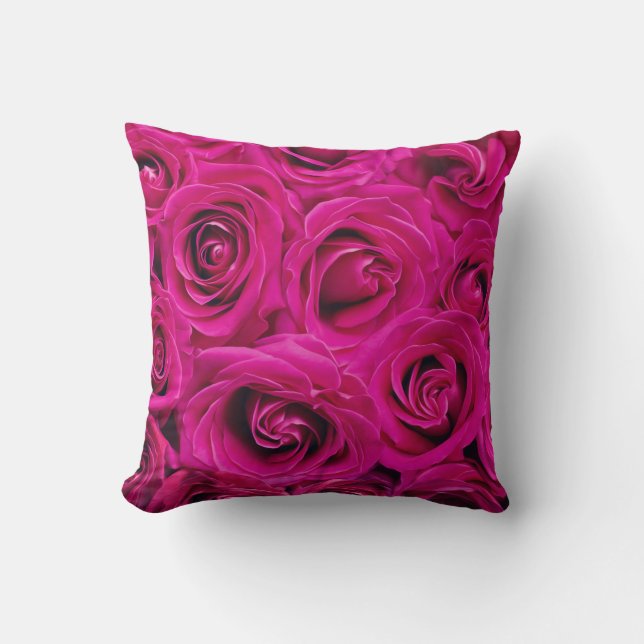Heißes Rosa-Rosen-Bündelblumenthrow-Kissen Kissen (Vorderseite)