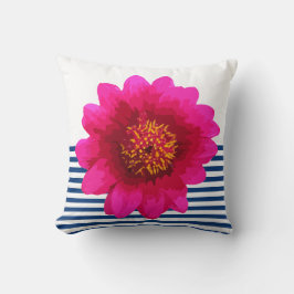 Heißes Rosa-schöne Blumen-Marine-blaue Streifen Kissen