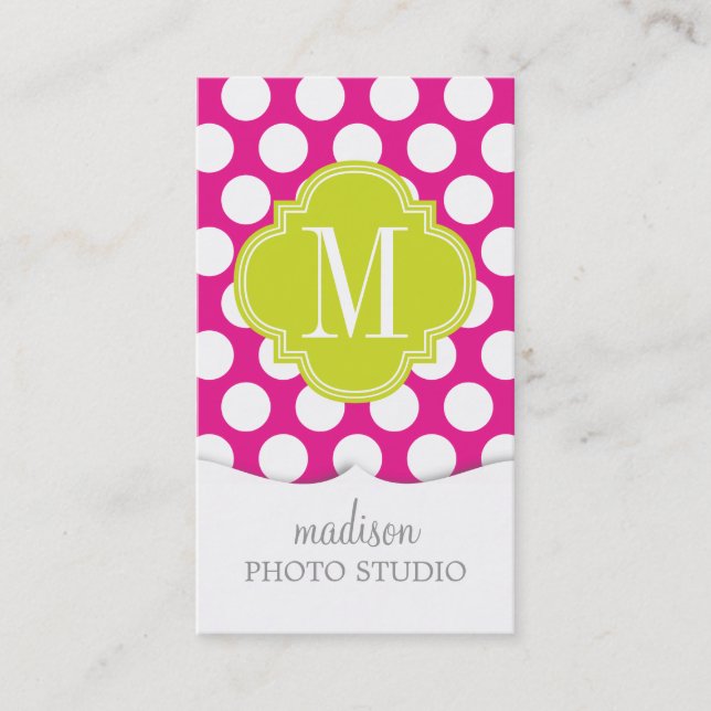 Heißes Rosa u. Limone grüne große Polka-Punkte mit Visitenkarte (Vorderseite)