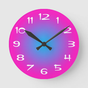 Heißes Rosa und Aquablau Radialverlauf Runde Wanduhr