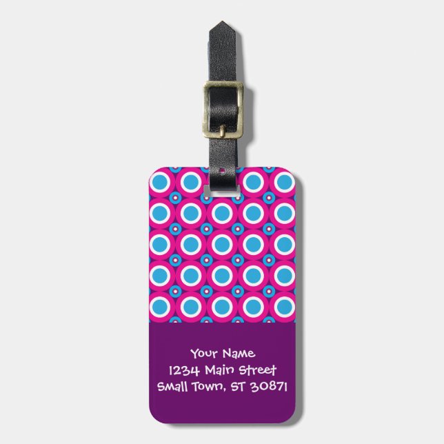Heißes Rosa und aquamarines Polka-Punkt-Muster Gepäckanhänger (Vorderseite vertikal)