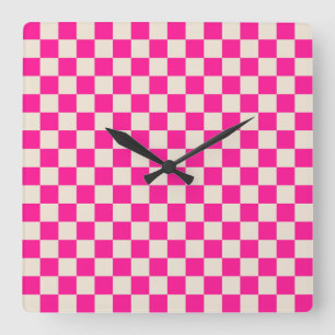 Heißes Rosa- und braunes Schachbrettmuster Quadratische Wanduhr