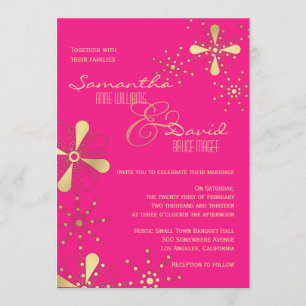 Heißes Rosa und Goldindische inspirierte Hochzeit Einladung