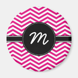 Heißes Rosa und kleines weißes Zickzack Monogram Magnet