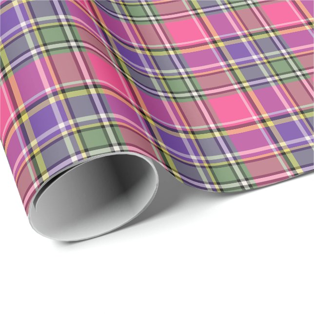 Heißes Rosa und lila Vintages kariertes Geschenkpapier (Rolleneckpunkt)