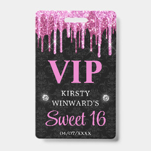 Heißes Rosa und schwarzes tropfendes Glitter Sweet Ausweis