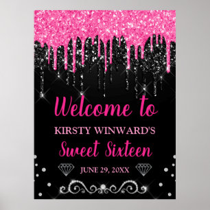 Heißes Rosa und schwarzes tropfendes Glitter Sweet Poster