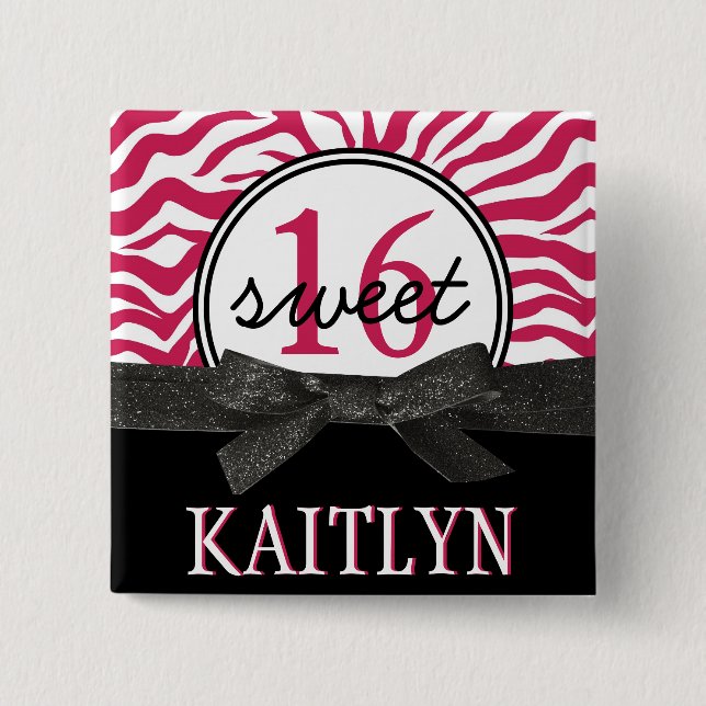 Heißes Rosa Zebra personalisierter Bonbon 16 Button (Vorderseite)