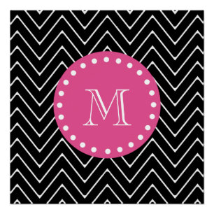 Heißes Rosa, Zickzack Schwarzweiss-  Ihr Monogram Poster