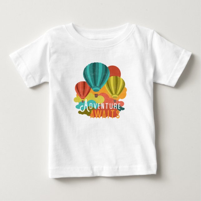 Heißluft-Ballon-Abenteuer erwartet Retro Blick Baby T-shirt (Vorderseite)
