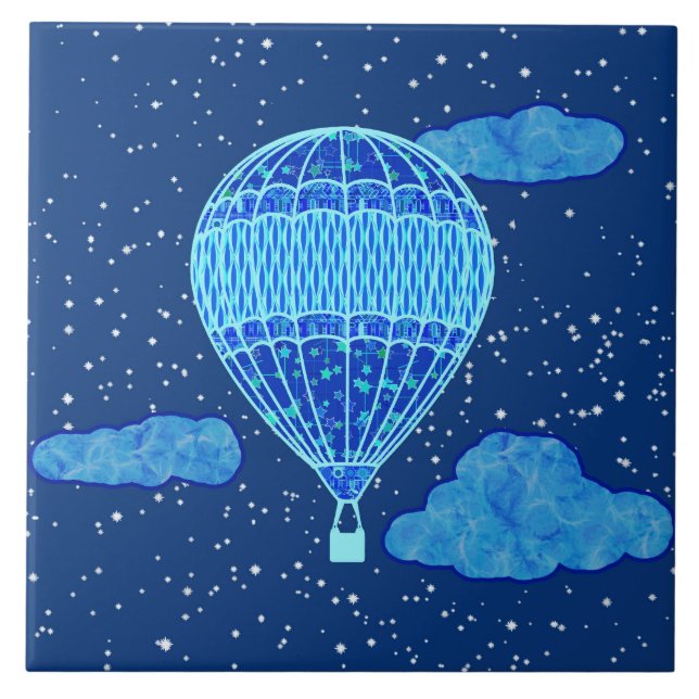 Heißluft-Ballon gegen einen nächtlichen Himmel im Fliese (Vorderseite)