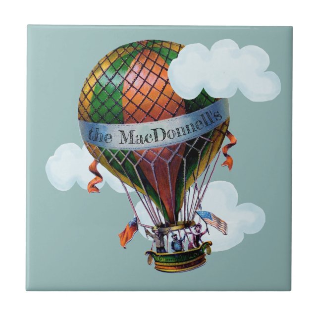 Heißluft-Ballon mit Wolken addieren Ihren Namen Fliese (Vorderseite)