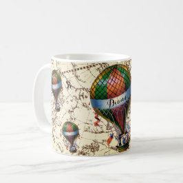 Heißluft-Ballone auf Tierkreis-Himmel addieren Kaffeetasse