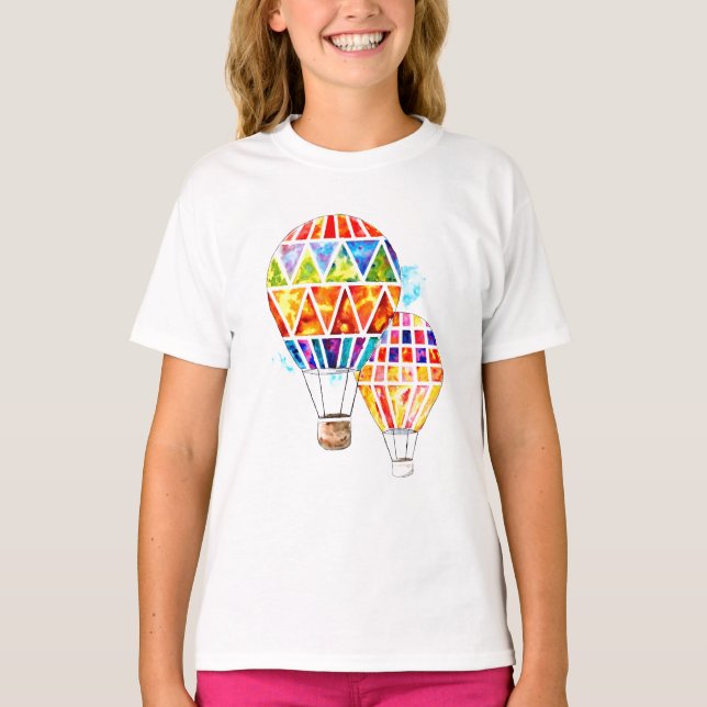 Heißluft steigt Aquarell im Ballon auf T-Shirt (Vorderseite)