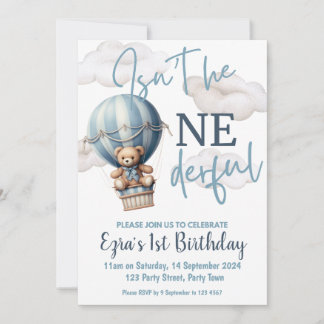 Heißluftballon 1. Geburtstag Party Einladung