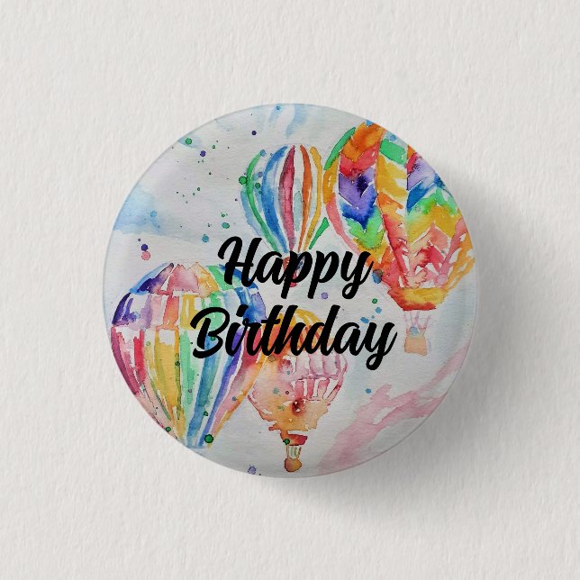 Heißluftballon Aquarellmalerei Poster Button (Vorderseite)