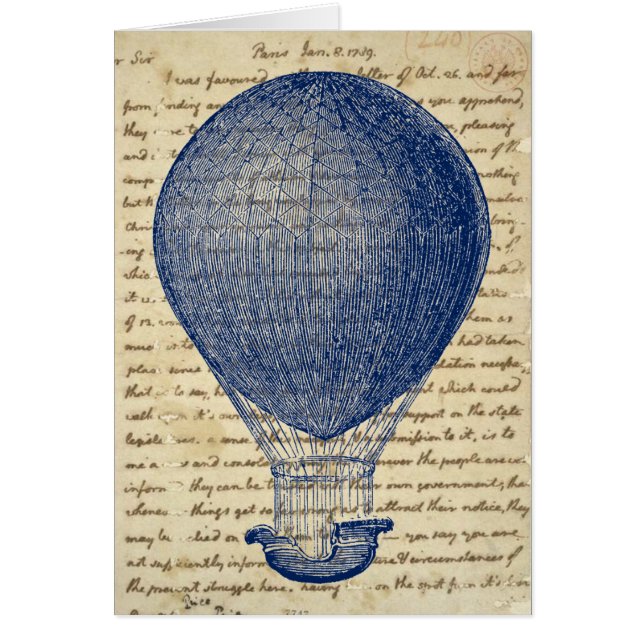 Heißluftballon auf der Vintagen Handschriftenkarte (Vorne)