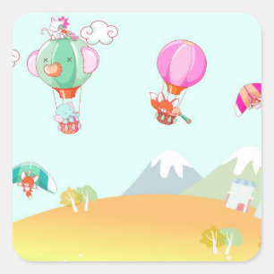 Heißluftballon auf Pastellfarbhintergrund Quadratischer Aufkleber