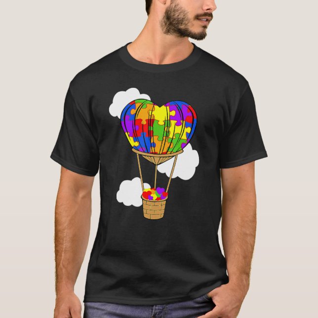 Heißluftballon Autismus Bewusstsein Niedlich Herzp T-Shirt (Vorderseite)